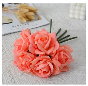 Artificial rose bouquet 5-head moisturizing touch home decor wedding fake flower close up