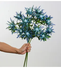 Artificial blue sea holly flower bouquet, perfect for home decor, wedding and photography.
