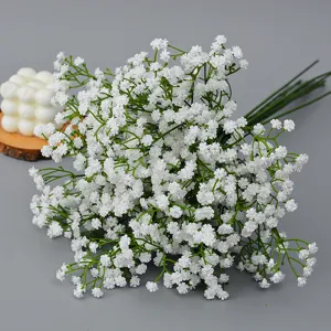 Faux Fleurs de Gypseille Artificielles Bouquet Noué à la Main en Caoutchouc Souple à 3 Broches pour Décoration de Fête de Mariage à Domicile