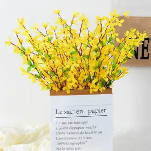 Tige de Fleur en Soie de Forsythia Artificielle Jaune pour Décoration d'Intérieur Fête de Mariage Plante Artificielle