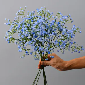 Bouquet de fleurs de gypsophile bleu artificiel pour mariage et décoration de maison.