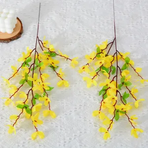 Branches de Fleurs Artificielles Jaunes de Forsythia pour Décoration de Vitrine de Mariage
