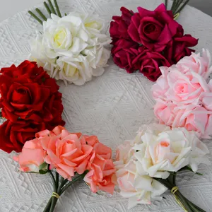 Artificial rose bouquets 5 heads faux silk flowers home wedding decorative floral arrangements