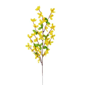 Fausse branche de fleurs de soie de forsythia jaune pour décoration maison image principale