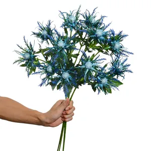 Artificial blue sea holly flower bouquet, perfect for nordic home decor and wedding photography.