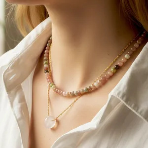 Collana di Perline di Pietra Naturale Set Stratificato da Donna Catena d Oro in Acciaio Inossidabile Ciondolo di Strass Gioielli alla Moda