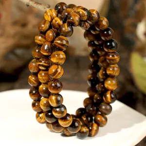 Natürlicher Tigerauge Edelstein mehrlagiges Perlen Stretch Armband für Damen und Herren Schmuck