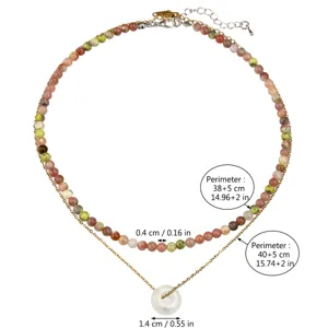 Collana di perle in pietra naturale a doppio strato con ciondolo in cristallo bianco.