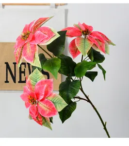 Artificial poinsettia flower branch faux velvet plants for Christmas wedding home decor floral arrangement