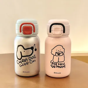 Jolie bouteille thermos en acier 316 avec design de chien mignon pour enfants au quotidien