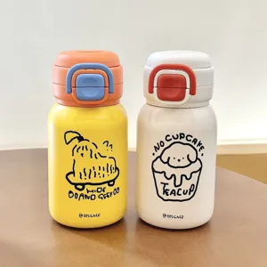 Bouteille isotherme en acier inoxydable pour enfants avec motif de chien mignon et double bec.