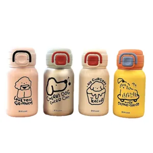 Jolie bouteille isotherme pour enfants en acier inoxydable 316 avec paille et chien, tasse portable