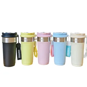 Edelstahl Vakuum Kaffeetasse Set, tragbarer isolierter Becher mit Riemen, bunt.