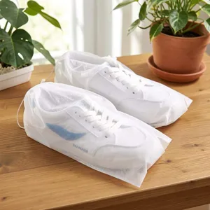Weisser Vliesstoff Schuhstaubschutz für Sneaker, atmungsaktiver Beutel für Reisen und Lagerung.
