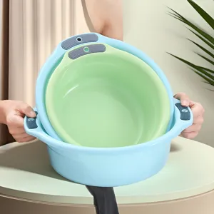 Thickened double-ear plastic basin set, nested design for home and student dorm use.