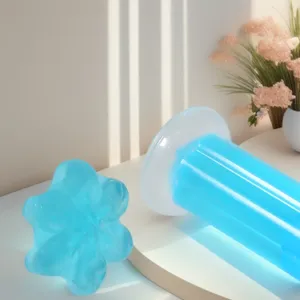 Gros plan sur le tampon de gel nettoyant toilette bleu et applicateur pour salle de bains.