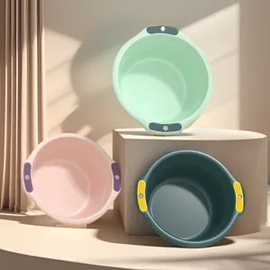 Thickened double ear plastic washbasin household dorm face washing basin multi color storage tub