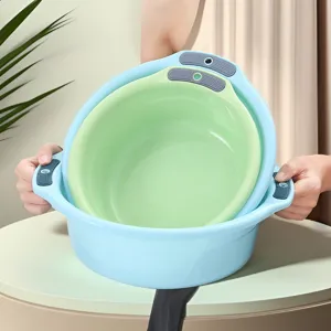 Thickened plastic basin nested design double ear household washbasin portable water tub