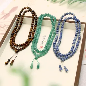 Vintage Natuursteen Kralen Ketting Voor Vrouwen Ronde Edelsteen Kralen Lange Trui Ketting Handgemaakte Rozekrans Gebed Sieraden Cadeau