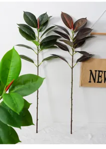 Artificial rubber tree branch green plant fake leaves for home indoor living room decor
