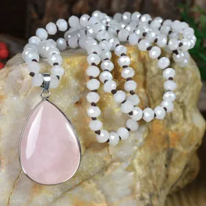 Bohemian natural stone teardrop pendant necklace for women long crystal sweater chain jewelry