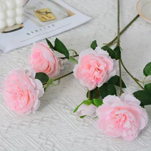 Artificial Peony Flowers Silk Bouquet Fake Plants for Home Wedding Decor Pink 3-Head