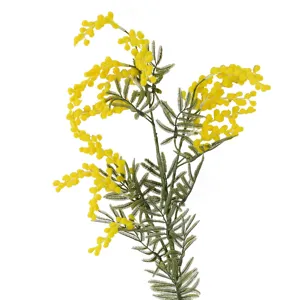Artificial yellow mimosa flower branch pastoral style home decor fake floral arrangement