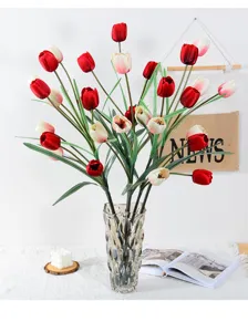 Flores de tulipanes artificiales tallo largo flores falsas decoracion del hogar florero arreglo
