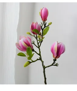 Finto ramo di fiori di magnolia a 4 teste per decorazioni domestiche e matrimoni.