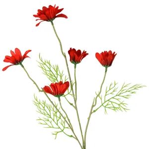 Fiori di margherita artificiali rossi 5 teste piante finte per decorazione matrimonio.