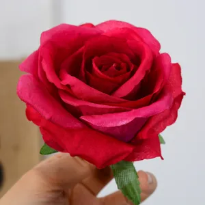 Artificial silk red rose flower head for wedding decoration, DIY crafts and party floral decor.