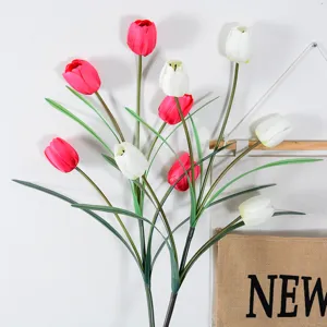 Flores artificiales tulipanes tallo largo ramo para decoración de bodas en casa blanco rojo