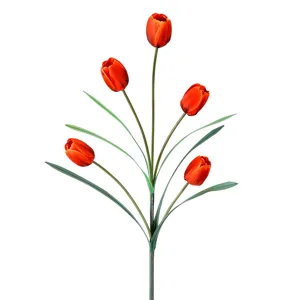Flor de tulipán artificial de 5 cabezas rama larga para decoración del hogar y primavera