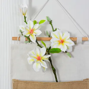 Ramo di magnolia artificiale 4 teste fiore di seta bianca decorazione matrimonio casa