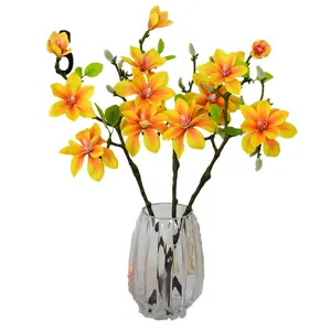 Fiori di Magnolia Artificiali in Vaso di Vetro Composizione Floreale Decorazione per la Casa