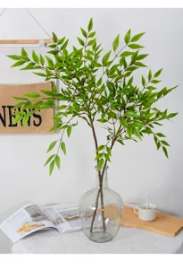 Artificial Nandina bamboo leaf branch detail shot, perfect for modern home decor arrangement.