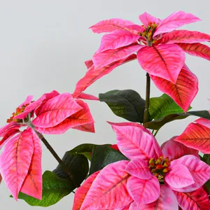 Artificial pink poinsettia velvet flower bouquet for Christmas wedding home decor.