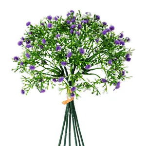 Kunstmatige paarse gipskruid bloemboeket, plastic nep bloemen voor huwelijksdecoratie.
