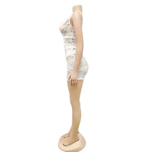 Sexy white lace sleeveless nightclub jumpsuit and mini dress for women fashion apparel.