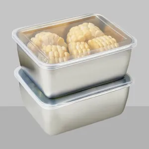 Edelstahldose Aufbewahrungsbox mit klarem Deckel, ideal fuer Kuehlschrank und Gemueselagerung.