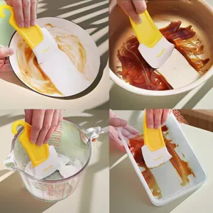 Gelber Silikon Küchenschaber zum einfachen Reinigen von Schüsseln, Töpfen und Behältern.