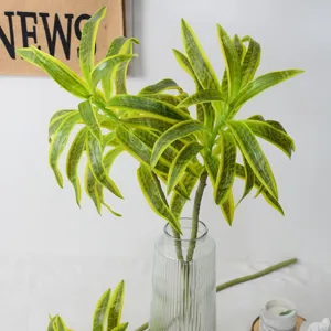 Artificial Dracaena plant simulation green foliage bouquet in glass vase home decor main view