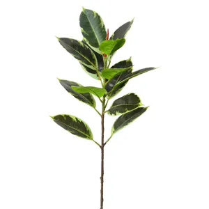 Artificial rubber tree plant branch fake green leaves for indoor home living room decoration