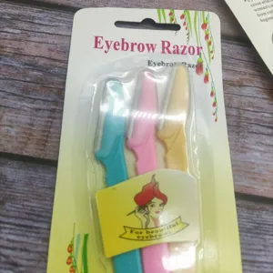 3-pack eyebrow razor set with colorful handles, safe portable facial hair removal grooming tool.