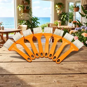 Plastic oil brush for barbecue and baking, orange handle with white bristles, 7 pieces set.