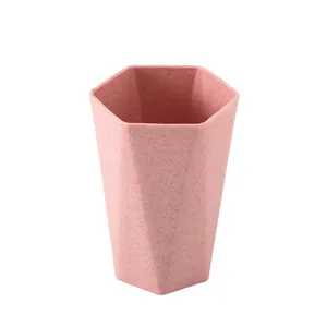 Roze tarwestro tandenborstelbeker hexagonale mondspoelbeker voor dagelijks thuisgebruik