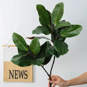 Ramo di Foglie di Magnolia Artificiale a 2 Forche Stelo di Pianta Finta Verde Per Decorazione Casa Matrimonio Composizione Floreale Accessorio Fotografico