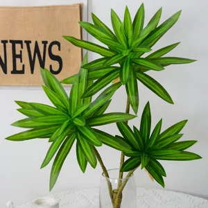Artificial 3-head bamboo plant plastic leaves greenery for home and office decor 1pc.