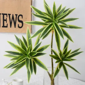 Artificial 3-head dracaena lily bamboo plant home decor fake tropical foliage green leaves