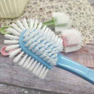 Multi-functional five-side shoe brush with long handle durable plastic home cleaning tool